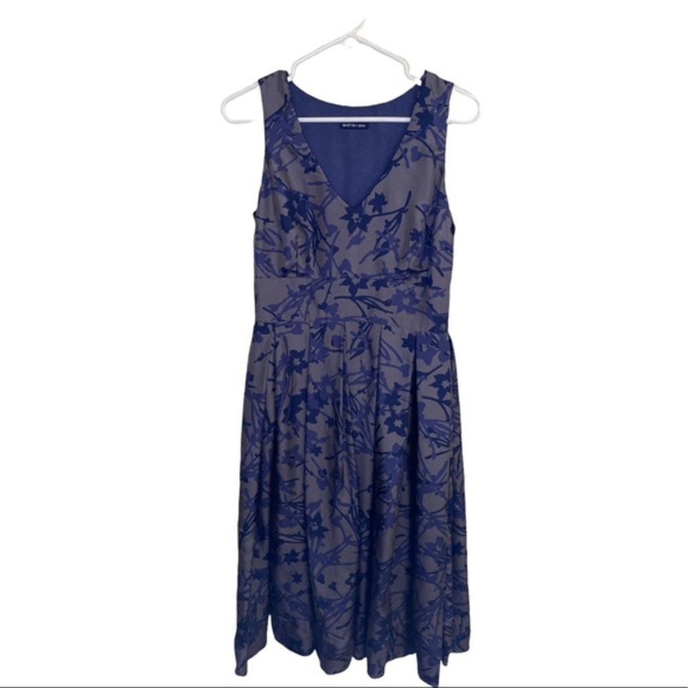 Martin + Osa Blue Gray Floral Sleeveless Silk Midi Dress